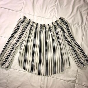 Off the Shoulder White Blouse with Black Stripes